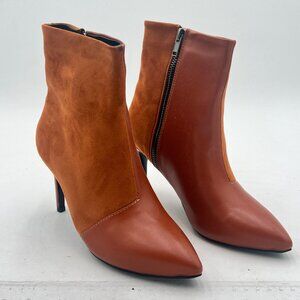 Brown Women's Casual Patchwork Ankle Boots High Heels Pointed Toe Winter Booties